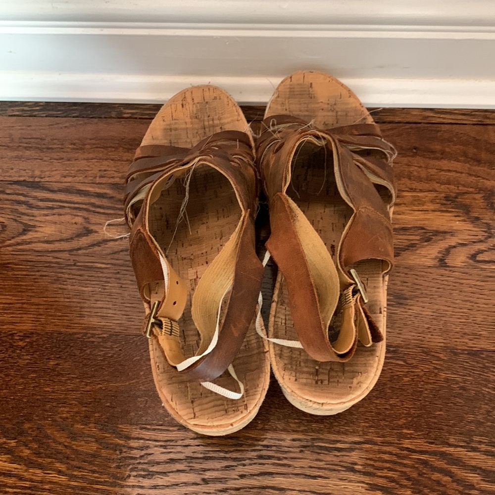 Korks Cocoa Leather Wedge Sandals - Picture 3 of 4
